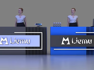 Modern Liemu Reception Desks With Professional Staff And Logo Display Design 3d model