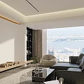 Modern Living And Dining Room Interior With Dark Brown Sofa Coffee Table And Green Plant