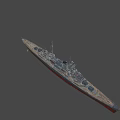 Detailed Military Battleship With Turrets Mast And Red Hull Structure