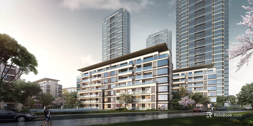 Modern Residential Buildings High Rise Mid Rise With Greenery Pedestrian Walkways And Contemporary Design 3d model 