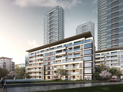Modern Residential Buildings High Rise Mid Rise With Greenery Pedestrian Walkways And Contemporary Design 3d model