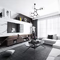 Modern Living Room Interior With Gray Sofa TV Chandelier And Decorative Painting