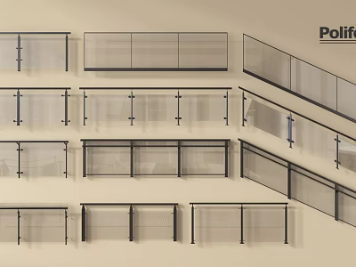 Modern Glass Panel Railings With Metal Frames And Various Styles For Interior Design 3d model