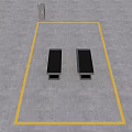 Industrial Hydraulic Scissor Lifts With Black Platforms And Yellow Black Warning Stripes And Control Box