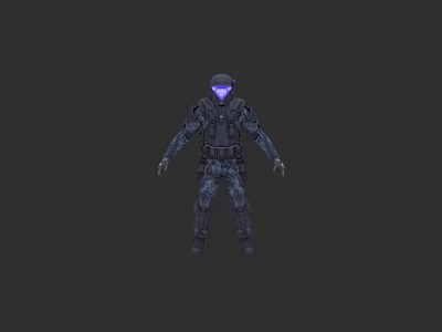 Advanced Futuristic Weaponized Combat Armor With Blue Glowing Visor And Tactical Gear 3d model