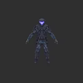 Advanced Futuristic Weaponized Combat Armor With Blue Glowing Visor And Tactical Gear