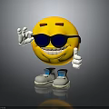 Yellow Smiley Emoji Character Wearing Sunglasses With White Hands Gray Shoes Waving Thumbs Up