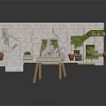 Ornamental Stone Garden Structure With Arched Openings Platform Plants And Clay Pots