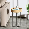 Modern Round Rattan Side Table With Gold Metal Legs And Decorative Ornament
