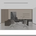 Modern Conference Room Interior With Long Table Chairs Wall Decorations Black Screen And Ceiling Lights