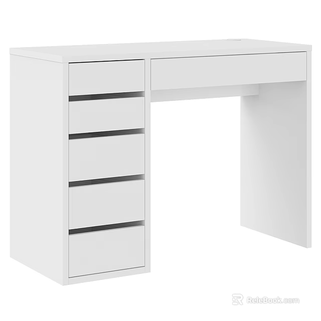 White Modern Desk With Multiple Drawers And Spacious Work Surface 3d model 