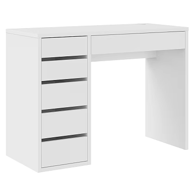 White Modern Desk With Multiple Drawers And Spacious Work Surface 3d model
