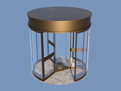 Revolving Door Structure With Circular Design Transparent Glass Panels And Metal Frame 3d model