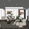 Light Filled Modern Open Plan Living Dining Area With Sofa Coffee Table And Dining Set 3d model