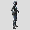 Humanoid Smart Machine Equipped with Blue and Black Armor Helmet and Weapon