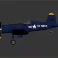 Blue Vintage Fighter Airplane Model With Weathered Texture And US Navy Star Markings
