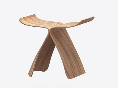Modern Minimalist Wooden Stool With Curved Seat And X Shaped Legs Design 3d model