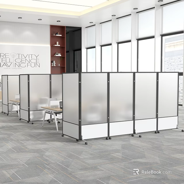Modern Office Workspace With Glass Partitions Desks Ergonomic Chairs And Large Windows 3d model 