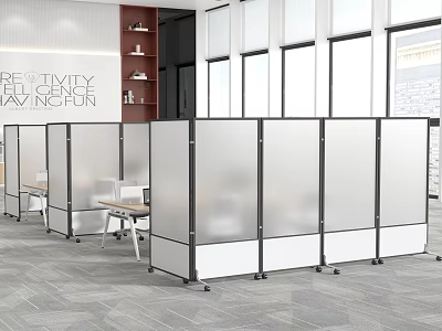 Modern Office Workspace With Glass Partitions Desks Ergonomic Chairs And Large Windows 3d model