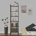 Multi tiered Bookshelf With Books Decorative Items Photo Frames Wall Art Vase And Laptop