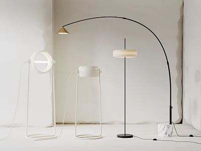 Modern Interior Floor Lamps With Arc Design Round Shade And White Black Stand 3d model