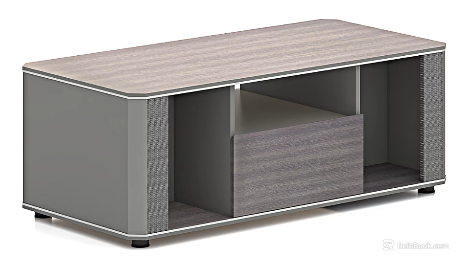 Modern Coffee Table With Wooden Top Gray Cabinet Drawer And Storage Space 3d model 