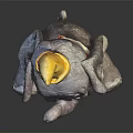 Gray Elephant Themed Furniture Decor Piece With Yellow Hat And Orange Bow On Black Base
