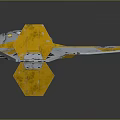 Futuristic Sci Fi Spaceship With Silver Yellow Exterior And Angular Wings Cockpit 3d model