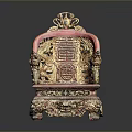 Traditional Chinese Armchair With Elaborate Gold Carvings Red Upholstery Double Happiness Symbol And Dragon Arms
