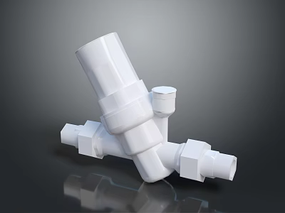 White Plastic Multi port Pipe Fitting With Smooth Surface And Connection Ports On Dark Background 3d model