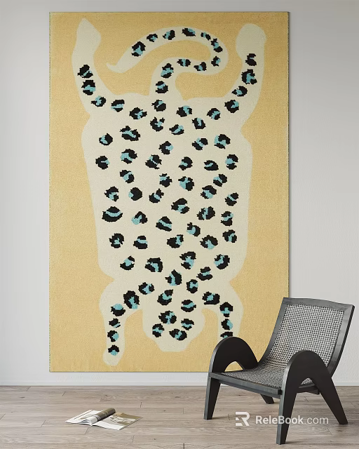 Beige Square Rug With Black Leopard Print Pattern For Home Decor 3d model