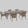 Modern Wooden Dining Table With Beige Fabric Cushioned Chairs Set Design