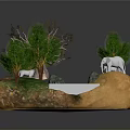 Scenic Model Landscape With Yellow Terrain Green Trees White Path Rocks And White Animals