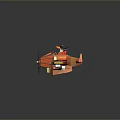 Cute Orange Cartoon Airplane With Small Animal Character And Propeller Wings