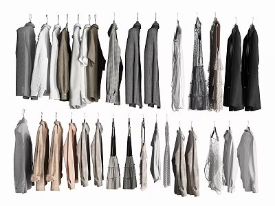 Multiple Pieces of Clothes Hanging on Hangers with Various Colors and Different Styles 3d model