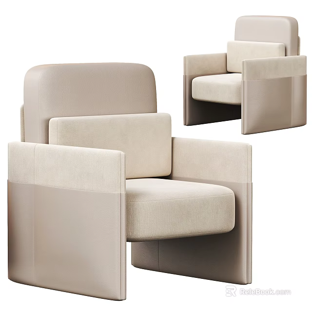Modern Beige Single Sofa With Clean Lines And Comfortable Armrest Design 3d model 
