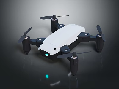 Lightweight Quadcopter Drone with White Body Black Components and Green LED Light 3d model