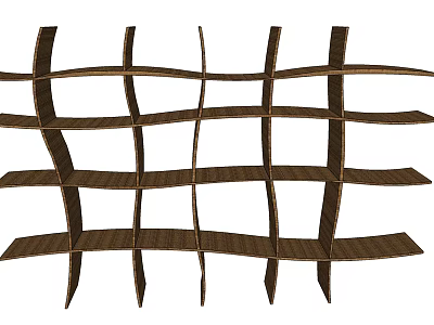 Modern Wooden Bookcase With Grid Like Curved Shelves And Natural Wood Finish 3d model