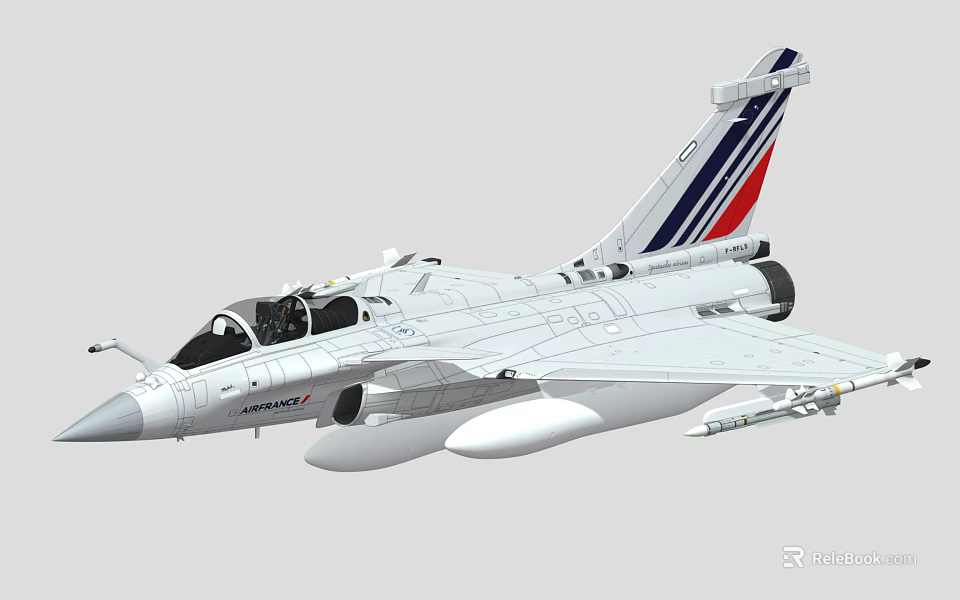 Modern Military Fighter Jet With Red Blue White Tail Stripe And Weapon Mounts 3d model