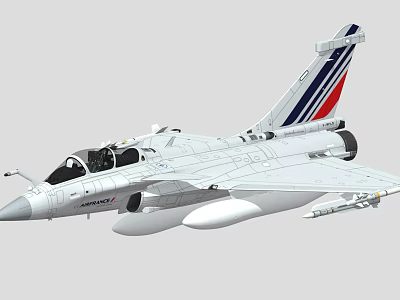 Modern Military Fighter Jet With Red Blue White Tail Stripe And Weapon Mounts 3d model