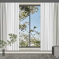 Light Gray Curtains With Sheer Panels For Large Window Green Tree View And Indoor Plants