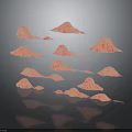 Pink Mountain Models With Multiple Peaks On Dark Background And Reflections