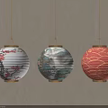Traditional Chinese Hanging Paper Lanterns With Plum Blossom Landscape And Wave Patterns