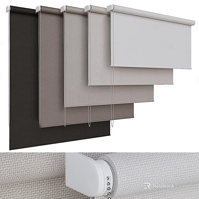 Various Colored Fabric Blinds For Modern Home Window Decoration 3d model 