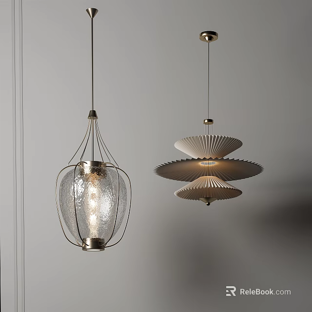 Modern Interior Design With Stylish Pendant Lights Glass Shade And Layered Fan Shape 3d model 