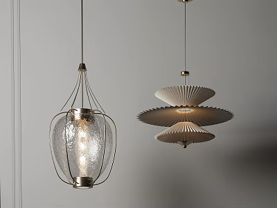 Modern Interior Design With Stylish Pendant Lights Glass Shade And Layered Fan Shape 3d model