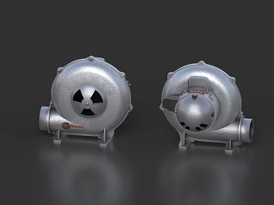Two Silver Industrial Turbocharger Equipment With Circular Metal Structure Design 3d model