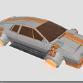 Futuristic Silver And Orange Concept Car With Glowing Thrusters And Orange Stripes