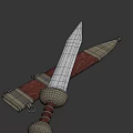 Medieval Style Decorative Sword With Silver Blade Brown Grip Red Leather Scabbard And Golden Accents