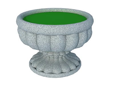 Public Garden Stone Planter With Decorative Carved Patterns And Green Top Surface 3d model